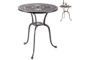 GiantexUK 61cm/79cm Round Garden Table, Cast Aluminum Patio Bistro Table with Umbrella Hole & Adjustable Foot Pads, Outdoor Dining Table for Backyard Deck (3 Legs, 61 x 71cm)