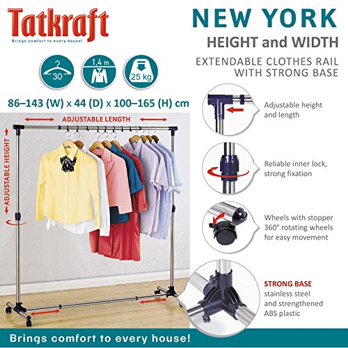 Tatkraft New York Stabiler Rollbarer Kleiderständer mit einer Starken Base Erweiterbar Breite und Höhe Stahl - 4