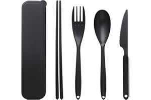 FAUMSUT Zestaw sztućców podróżnych z etui, zestaw sztućców wielokrotnego użytku, przenośny zestaw pałeczek nóż widelec łyżka na piknik kemping szkoła biuro jedzenie