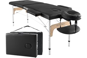 QUIRUMED Table de Massage Pliante en Aluminium Easy, Noir, 180 x 60 cm, Simili Cuir, Portable, léger, Appui-tête Amovible, Trou pour Le Visage, Hauteur réglable, jusqu'à 120 kg.