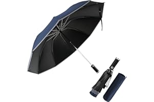 Pioggistar Wiatroszczelny składany parasol, automatyczny parasol wsteczny, duży deszcz 10 wzmocnionych żeber dla mężczyzn i kobiet, wyposażony w latarkę, średnica 105 cm