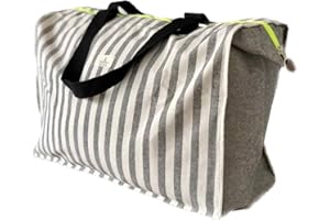 MY WANDER - Maxibolso Grey Stripes - Bolso Multiusos Plegable - Bolsa de Playa con Bolsillo Interior y Cremallera, Bolsa de Tela para Viaje, Bolsa de Compra, 78x41x23 cm (50L)