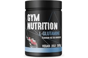 ‎GYM NUTRITION 500g Ultrareines L-Glutamin Pulver extra hochdosiert - Glutamin Pulver - Laborgeprüft und vegan – Made in Germany - Eistee Himbeere Geschmack