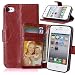 Produktbild Nancen Apple iphone 4 / 4S (3,5 Zoll) Lederhülle Neu Style Acht Farbe Weich PU Flip Case Ledertasche / Schutz Etui, Einfach Vintage Kollektion Karten Slot Foto Wallet Hülle Handy Tasche Zubehör