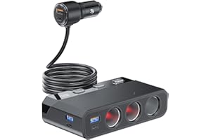 YANTU Cigarette Lighter Adapter 345W, Car Cigarette Lighter Splitter with QC3.0+PD 225W Fast Charging, 3-Socket 12V USB Outlet, Multi Port Car Charger Adapter for Car Devices