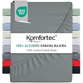 Komfortec Fitted Sheet, 16 x 200 cm, 100% Cotton, Grey
