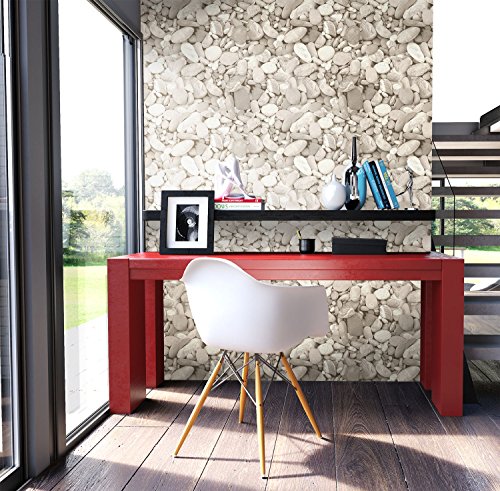 Steintapete Vliestapete Natur Kieselstein , schöne edle Tapete im Steinoptik Design , moderne 3D Optik für Wohnzimmer, Schlafzimmer oder Küche inklusive der Newroom Tapezier Ratgeber mit super Tipps! - 2