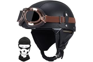 CNNGU Retro Moto Casco Mezzo, Vintage Motorcycle Casco, Certificazione DOT/ECE, Occhiali da Sole Incorporati, con Passamontagna Maschera, Materiale ABS, Fodera Traspirante, con Occhiali