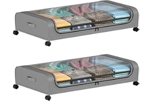 Gdsode 2 Pack Under bed Storage, Dustproof and Rolling Underbed Storage Box with Locking Wheels - Random Movement, Durable Underbed Storage with Transparent Lid, for Blanket, Clothes, Books, Grey