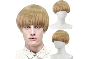 FOUNSHO Blond Courte Perruque pour Homme Femme Perruques Carré pour Adultes Perruque De Cheveux avec Frange Annee 60 70 80 Halloween Costume de Fête Quotidien (Blond Mélangé)