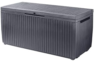 Keter Garden Storage Box Springwood 305L Outdoor Entryway Trunk Chest Bench