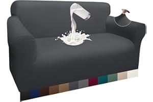 ‎GRANBEST Granbest Dicke Wasserdicht Sofabezug 1 Stück Luxuriös Thick Couchbezug für Hunde Schick Jacquard Elastische Couchbezug Möbelbezüge mit Anti-Rutsch-Schaumstoffe (2 Sitzer, Grau)