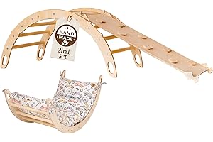 WoodsCraft Kletterbogen mit Kissen & Rutsche Indoor | Wippe Kinder & 2in1: Babyrutsche & Rampe | Holz Montessori Klettergerüst Indoor Spielgeräte & Spielplatz | Klettern Kinder Indoor & Klettern Baby