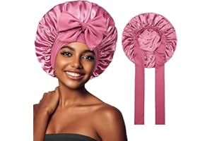 BOPRKTM Gorros De Satén para Dormir Gorro Saten Pelo Rizado Ajustable Doble Capa Gorro para Dormir Suave de Satén Gorros de Dormir De Seda Con Banda Ancha para Mujeres y Niñas