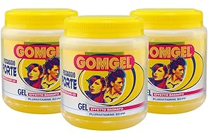 Gomgel Gel Capelli a Fissaggio Forte, Effetto Bagnato, Plurivitamine B5-pp, Protezione Uv - 3 x 1000 ML