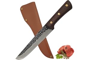 Fubinaty couteau de chef forgé à la main cuisine couteau à désosser acier à haute teneur en carbone en plein air camping pêche couteau de chasse avec étui en cuir et Wenge manche en bois