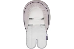 ClevaMama Car Seat Insert Cushion, Baby and Infant Head and Neck Support in ClevaFoam, Liner for Stroller and Bouncer (+0 Months) - Grey/Purple, 27x50 cm