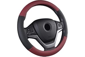 SFONIA Cubierta del Volante Fundas para Volante de Cuero Artificial Universal 37-38cm / 15" Antideslizante Transpirable Durable (Vino Rojo)