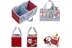 SYOSI Bag for Toniebox Tasche Kids Starter Set, Holds 30-40 Tonies Figures and Audio, Carrying Bag with Handle for Toniebox/for Toniesbox Accessories Travel Bag/for Tonies Audio Characters(Red+Grey)
