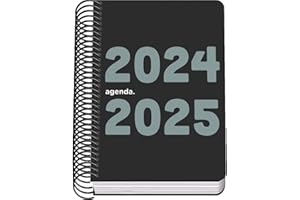 Dohe - Agenda Escolar 2024 2025 - Día por Página, Tamaño A6 (12x17 cm), Cierre de Anillas, Tapa Flexible de Plástico, Español e Inglés, Septiembre a Junio, Material Escolar - MEMORY Negro