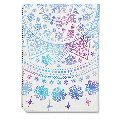 kwmobile Hülle für Tolino Vision 1 / 2 / 3 / 4 HD – Flipcover Case eReader Schutzhülle – Bookstyle Klapphülle Arktische Schneeflocke Design Blau Pink Weiß - 3