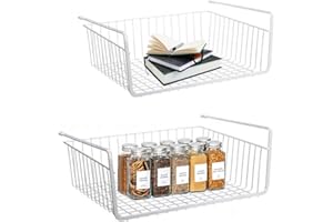 WEERSTONE pod półką kosz do przechowywania, wiszący metalowy druciany kosz do przechowywania, organizer zdejmowany, do kuchni, szafek, półek, szafek, łazienki, biura (2 szt. biały)