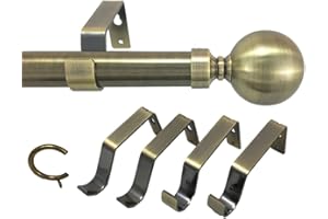 Your Home Online Ext Long 28mm Antique Brass Bi Fold Door Curtain Pole Metal Ball Finial 3m, 4.5m, 6m, 7.5m & 9m (10 Extra C Rings, Antique Brass)