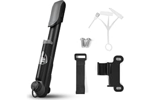 Kleine Fahrradpumpe mit Manometer, Ballnadel und Adapter, Tragbar, Leicht, Kompakt mit Rahmenhalterung,Alle Ventile - Presta,