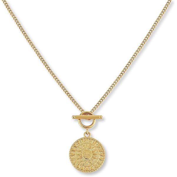 HZAOPZE 2 Pcs Collier Simple Chaîne Superposée Pour Femme Chaîne Plaquée Or Collier Double Multicouche Avec Pendentif Rond Pièce De Monnaie, Or Et Argent