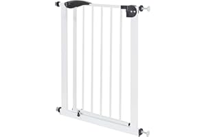 ECD Germany Oslona drzwi dla dzieci, psów i kotów, szerokosc 70-75 cm, bez wiercenia, biala, obracana z obu stron, bardzo bezpieczna metalowa oslona drzwi do mocowania, oslona schodów