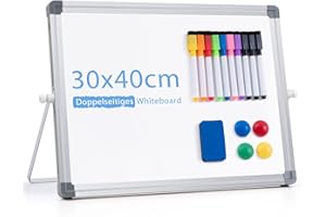 ARCOBIS Magnetic Whiteboard Abwischbar für Schreibtisch,Magnetische Tragbare Doppelseitig Beschreibbar Staffelei White Board mit Ständer(30 x 40cm)