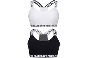 Aislor 2 Stück Mädchen Sport BH Teeanger Crop Top Sport Bra Bustier Tanz Unterwäsche mit Abnehmbarem Polster Tanzkleidung Hip Hop Tops