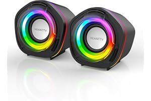 HEANTTV Computer-Lautsprecher, mit Stereo 6W USB Powered 3.5mm AUX-in Portable Lautsprecher für PC, Laptop, Notebook, Desktop (Schwarz) (Mehrfarbig)