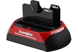 Tccmebius USB 3.0 Estación de Acoplamiento del Disco Duro, TCC-S868-DE USB 3.0 a 2.5 3.5 Pulgadas IDE SATA Doble Ranuras Caja Externa de HDD, para 2.5" 3.5" IDE SATA I/II/III HDD SSD