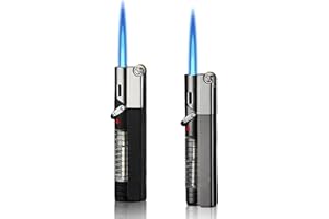 Vaileal Paquete de 2 encendedores de metal: llama de chorro resistente al viento, recargable de butano, ajustable, negro, estilo moderno, para hombres y uso al aire libre