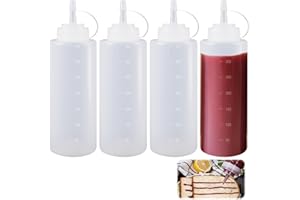 HIKPACKER 4 Pezzi Bottiglia Squeeze di Plastica, 360ml Bottiglia per Squeeze con Tappi, Trasparente Condimento Dispenser - a Prova di Perdite e Senza BPA per Ketchup, Mayo, Senape, Salse piccanti, Olio d'oliva