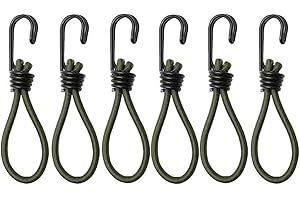 Pireunthera 6PCS Metal Shock Cord Hooks Bungee Shock Cord Hook Elastic Bungee Rope with Hooks for Outdoor Tying Down Tarpaulins Motorcycle Transport, Green