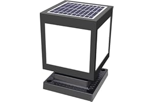 QJUZO Lámpara de Poste Solar, Luz de Jardín Modernas Impermeable en ABS Luz de Trayectoria, Lámpara de Exterior Negra para Patio Puerta Lámpara de Pilar,White Light