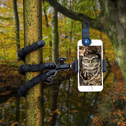 Kit Fotografia Smartphone - Treppiede Flessibile per Cellulare, Controllo Remoto Bluetooth Otturatore Fotocamera e Kit Lenti 5in1 - Polpo Pod Universale - Teleobbiettivo, Lente Polarizzata Circolare, Lente Fish Eye, Macro Grandangolo - Per iPhone e altri
