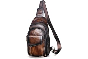 Le'aokuu Uomo Vera Pelle Casual all'aperto Escursionismo di Viaggio Borsa a Tracolla Zaino monospalla 8013