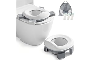 DEANIC Toilettensitz Kinder,Töpfchen Training Sitze,Reisetöpfchen 2-IN-1 Unterwegs Potty Seat Baby Faltbare Tragbar mit 60 Einweg Töpfchen Einlagen (Grau)