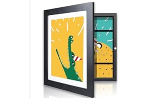 MJLOMJ A4 Picture Frame for Children's Drawings - Hinged Art Picture Frame, Front Opening for Easy Changing, Fillable Photo Frame for Creative Children's Art (Black)