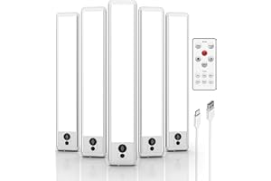 EZVALO Under Cabinet Kitchen Lights, 5 Pack of 5700K Dimmable Wireless Motion Sensor Lights Indoor with Remote Control, 23cm USB-C Rechargeable LED Night Lights for Kitchen,Wardrobe and Cupboard