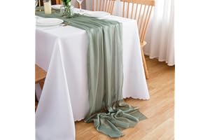 CHUQING Camino de Mesa de Gasa Verde Salvia, 70 cm x 3 m, Decoración para Boda, Eucalipto, Menta
