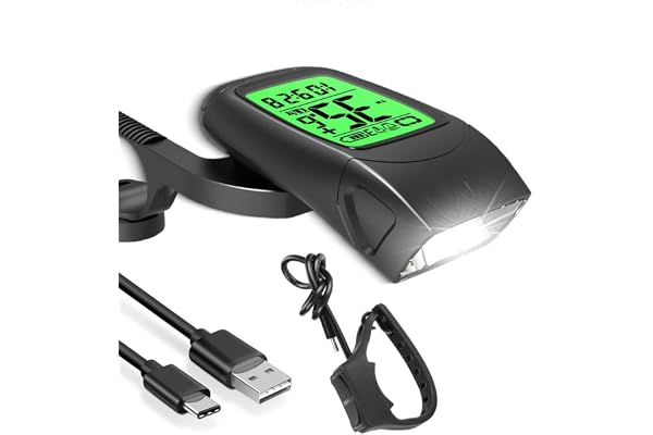 Compteur Velo sans Fil et Lumiere Velo et Corne de vélo, étanche ipx5 Clignotant vélo, Sonnette Rechargeable, 4 Modes ECLAIRAGE Velo, Ensemble vélo 3 en 1