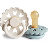 FRIGG Fairytale Pacifier 2-Pack | Latex Pacifier | BPA-Free | Made in Denmark | Symmetrical Cherry Like Teat | (Cream/Stone B