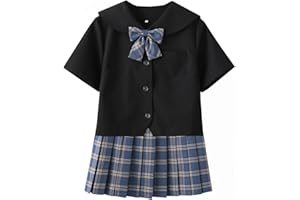 DRGE Women's Girls JK Uniform Suit Japanese School Uniform High Waist Short Plaid Pleated Skirt and Shirt with Calf Socks