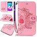 Produktbild FESELE Glitzer Bling Lederhülle für [Samsung Galaxy J3 2015/2016] Leder-Mappen-Karten-Slot-Abdeckung im Bookstyle mit Standfunktion, Samsung Galaxy J3 2015/2016 Prägung Schädel Rose Blume Strap Lanya