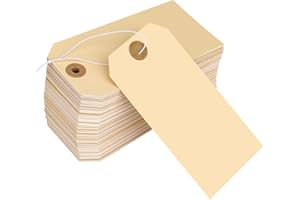 SAVITA 120 Stück Manila Tags, Vintage Hangtags Blank Kraftpapier Etiketten Tags Manila Hang Tags mit Elastischer Schnur für Kleidung, Weinflaschen, Transport
