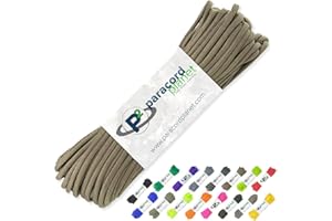 PARACORD PLANET 100' Hanks Parachute 550 Cord Type III 7 Strand Paracord Top 40 Colores más Populares (Coyote Brown)